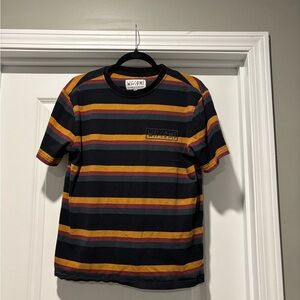 Welcome Skateboards Striped Shirt Mens Small Black Blue Short Sleeve Tshirt
